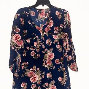 Rue21 Floral Blouse - Pink and Navy